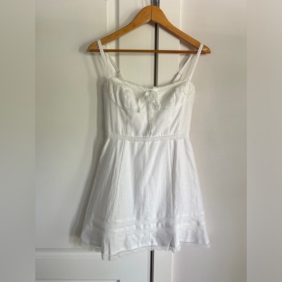 NEW Reformation Arya Mini Linen Dress Lace Detail Adjustable Straps White | sz 2 - Picture 5 of 14